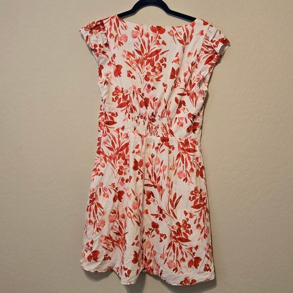 Banana Republic Red and White Floral Cap Sleeve Cotton-Linen Blend Dress Size 10 - Picture 4 of 8